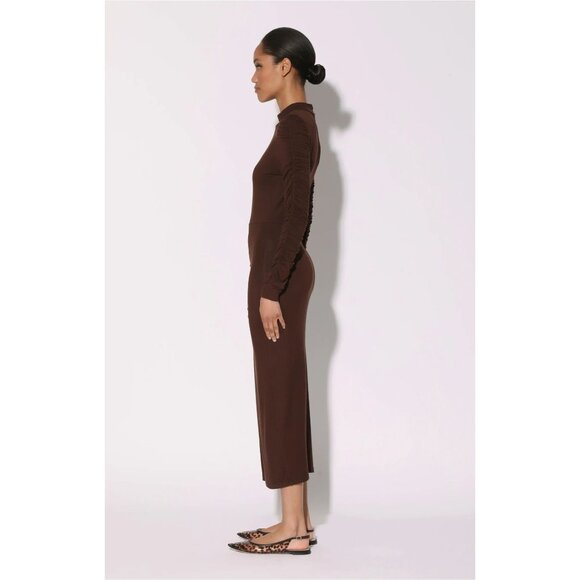 Walter Baker Long Sleeve Fitted Midi Dress Cocoa Brown Size Small New With Tag - Picture 4 of 6
